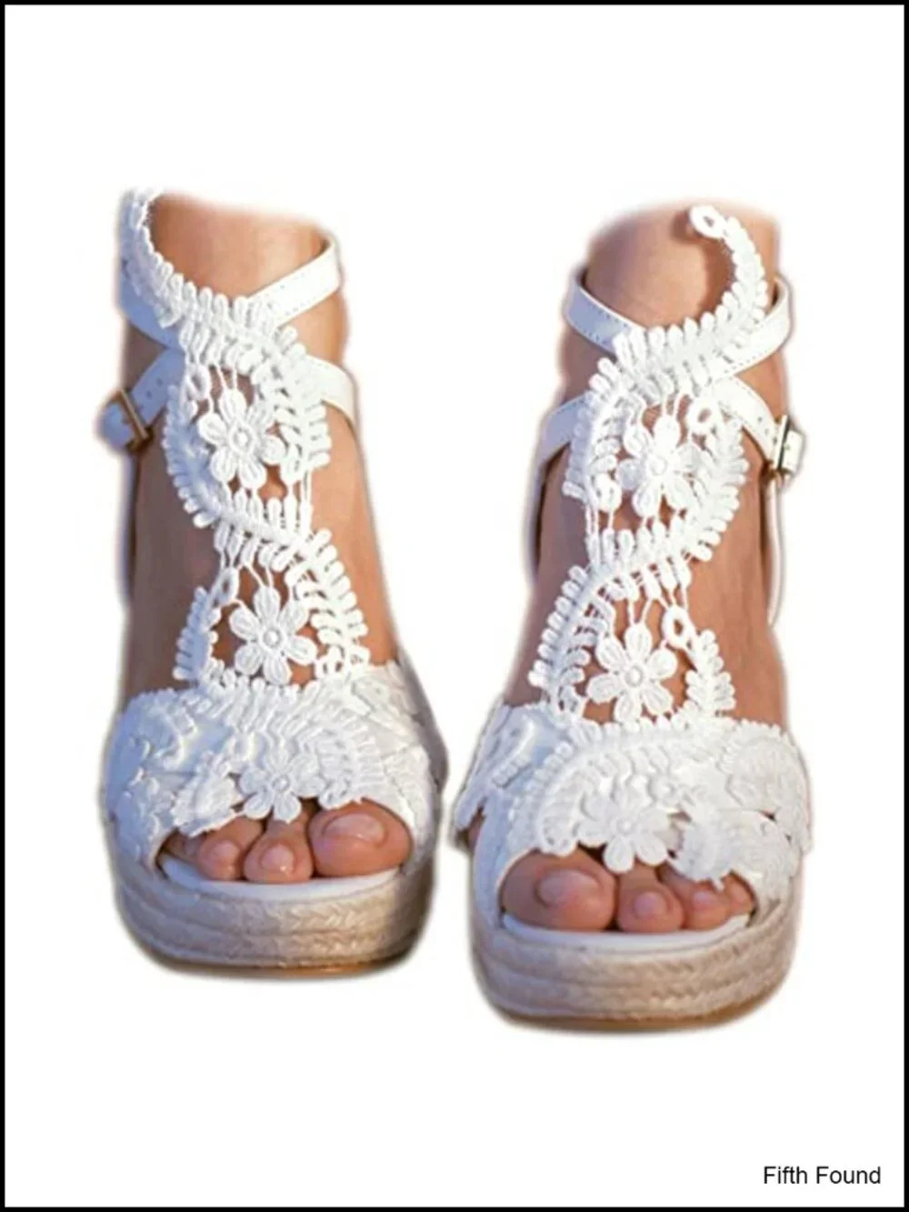 Women's Platform Sandals Wedge Open Toe Ankle Strap Lace Wedding Shoes